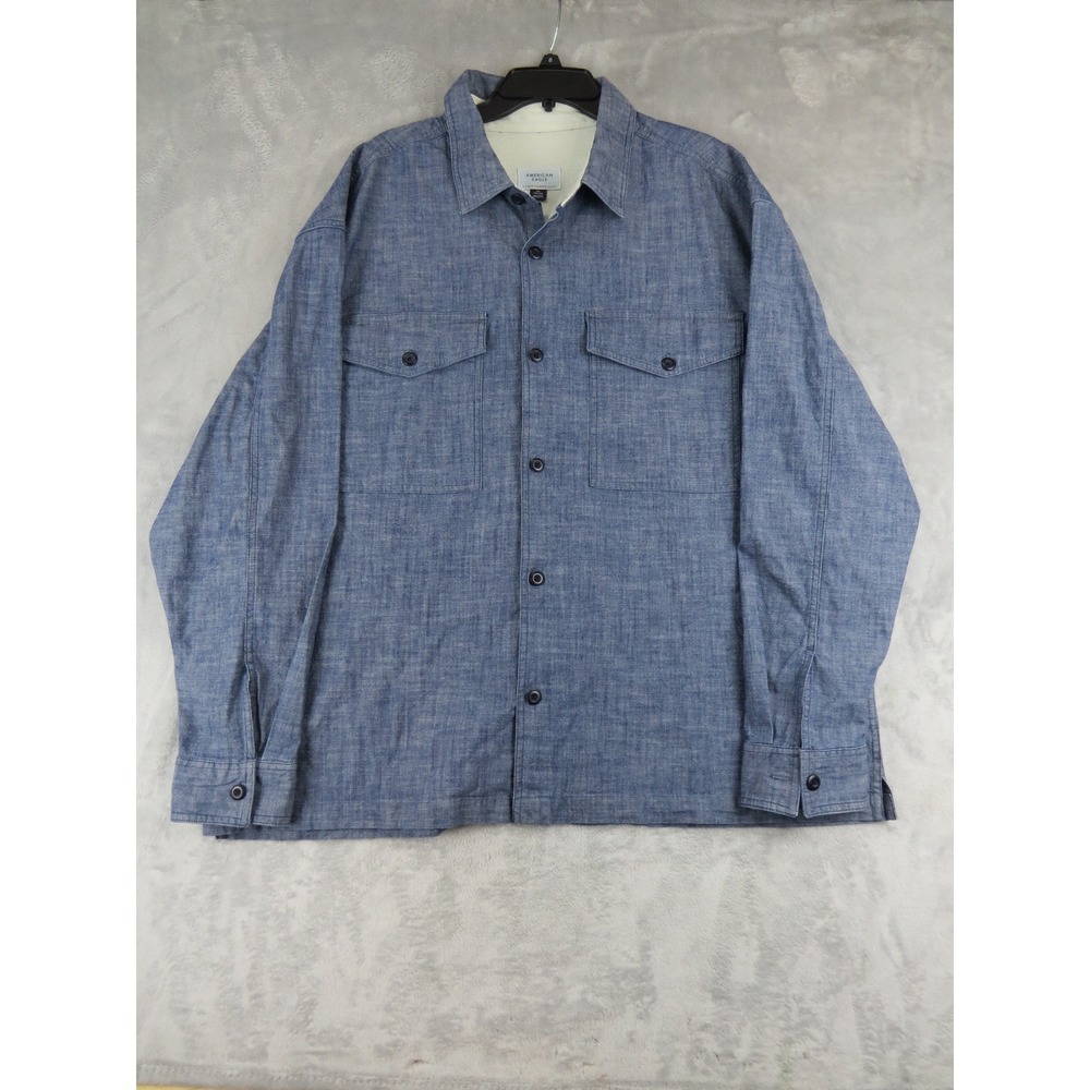 American Eagle Blue Chambray Shirt Jacket Mens XXL Cotton Dual Chest Pockets‎